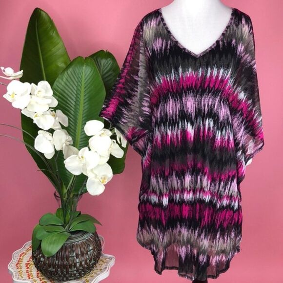 INC Ikat Mirage Print Flowy Multi Color V Neck Dress XS - Picture 1 of 10